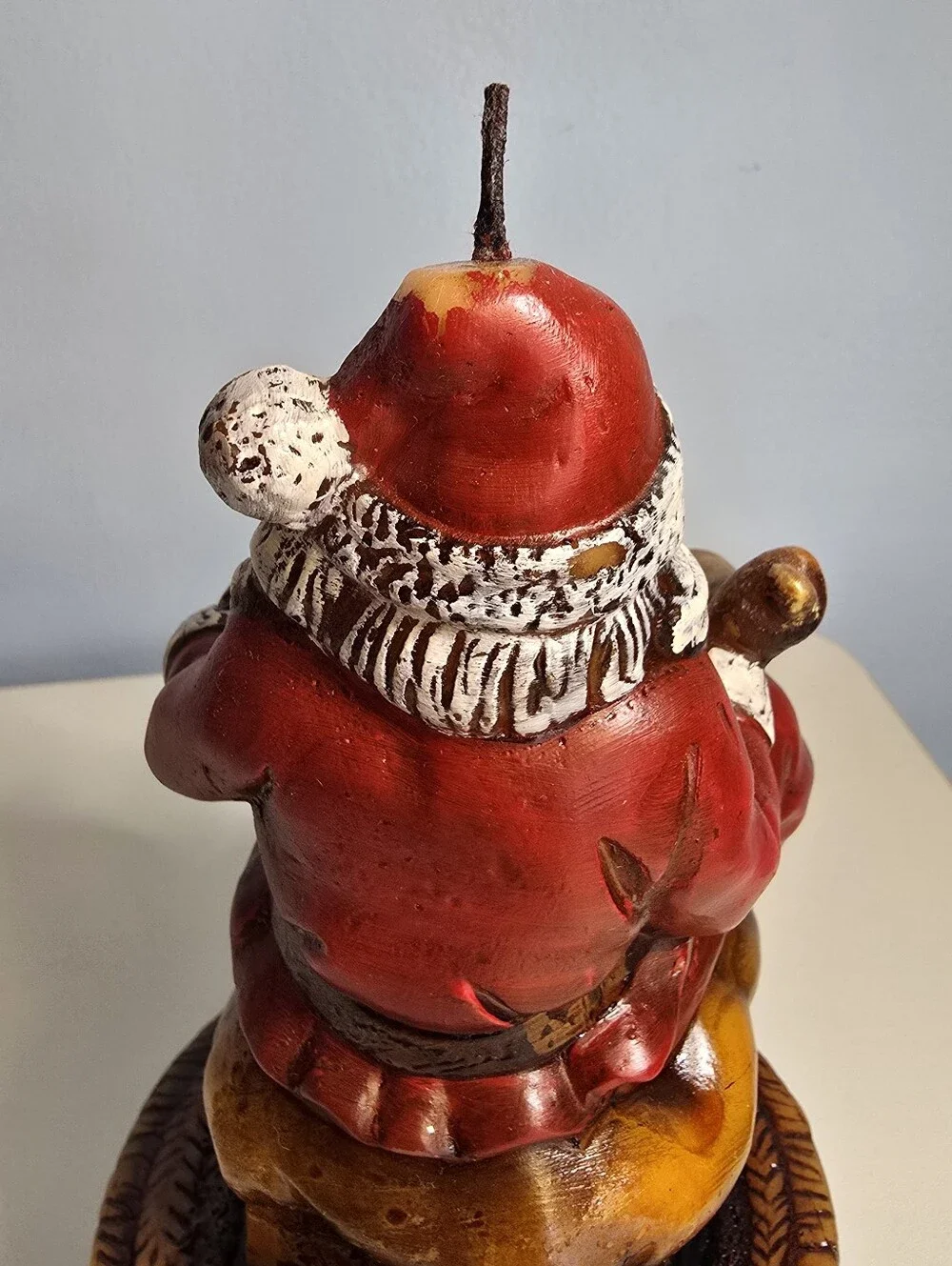 Vintage Santa Sitting on Chimney with Bell and Present Candle Figural READ